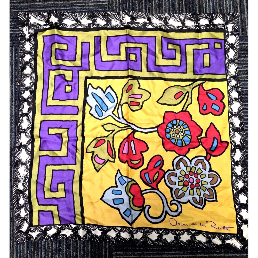 Oscar de la‎ Renta Floral Silk Scarf 22" Square Rare Vintage Colorful Bright